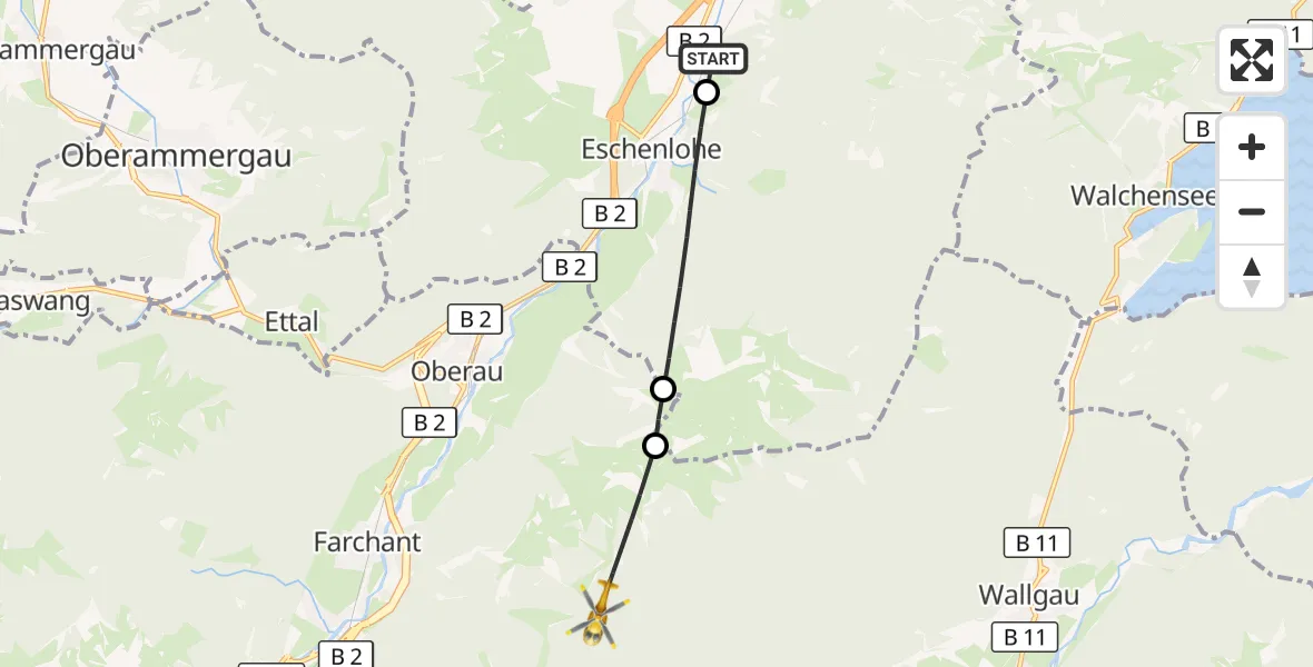 Flugroute Rettungshubschrauber Ohlstadt - Garmisch-Partenkirchen, 01 Oktober 2026, 07:20