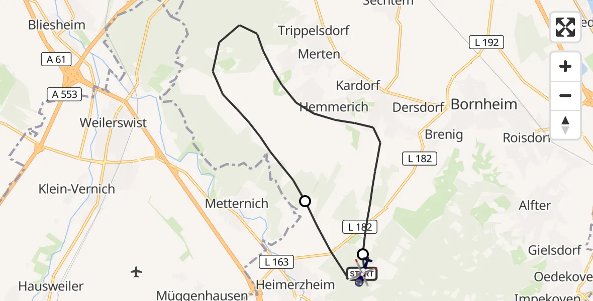 Flugroute Polizeihubschrauber Swisttal - Swisttal, 01 Oktober 2026, 07:25
