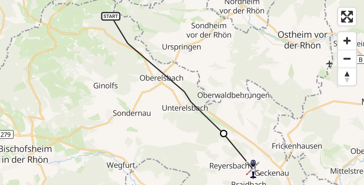 Flugroute Polizeihubschrauber Oberelsbach - Bastheim, 01 Oktober 2026, 07:31