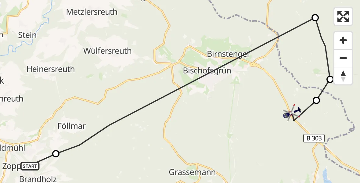 Flugroute Polizeihubschrauber Goldkronach - Neubauer Forst-Nord, 01 Oktober 2026, 07:43