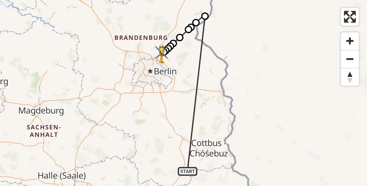 Flugroute Ambulanzhubschrauber ADAC Luftrettungsstation Senftenberg Hubschrauberlandeplatz - Bernau bei Berlin, 01 Oktober 2026, 07:45