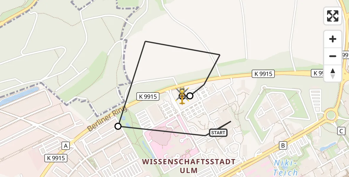 Flugroute Rettungshubschrauber Ulm Military Hospital Emergency - ADAC Air Rescue Station Ulm (Christoph 22), 01 Oktober 2026, 07:47