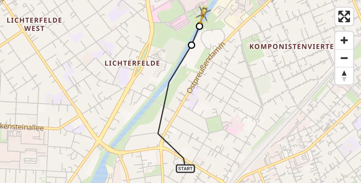 Flugroute Rettungshubschrauber Berlin - Charité Clinic Benjamin Franklin Campus, 01 Oktober 2026, 07:50