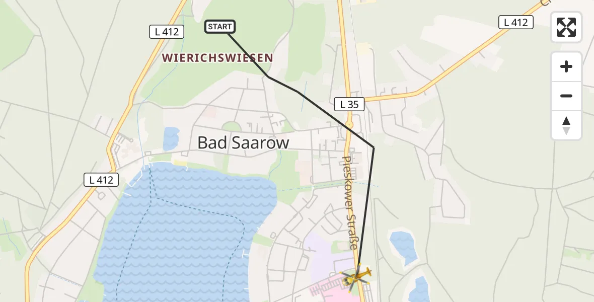 Flugroute Rettungshubschrauber Bad Saarow - Bad Saarow Hospital Hubschrauberlandeplatz, 01 Oktober 2026, 07:52