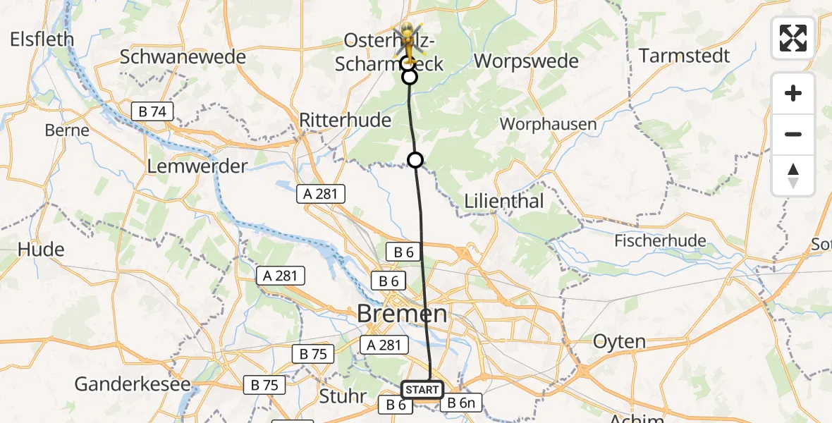 Flugroute Rettungshubschrauber Bremen - Osterholz-Scharmbeck, 01 Oktober 2026, 07:58