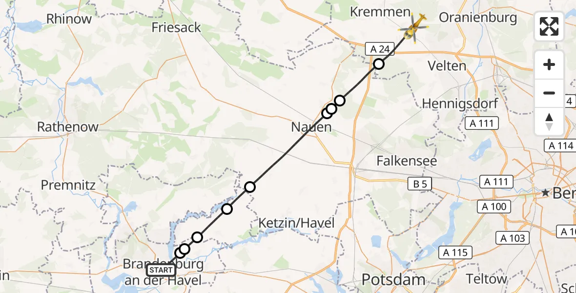 Flugroute Rettungshubschrauber Brandenburg an der Havel - Oberkrämer, 01 Oktober 2026, 07:59