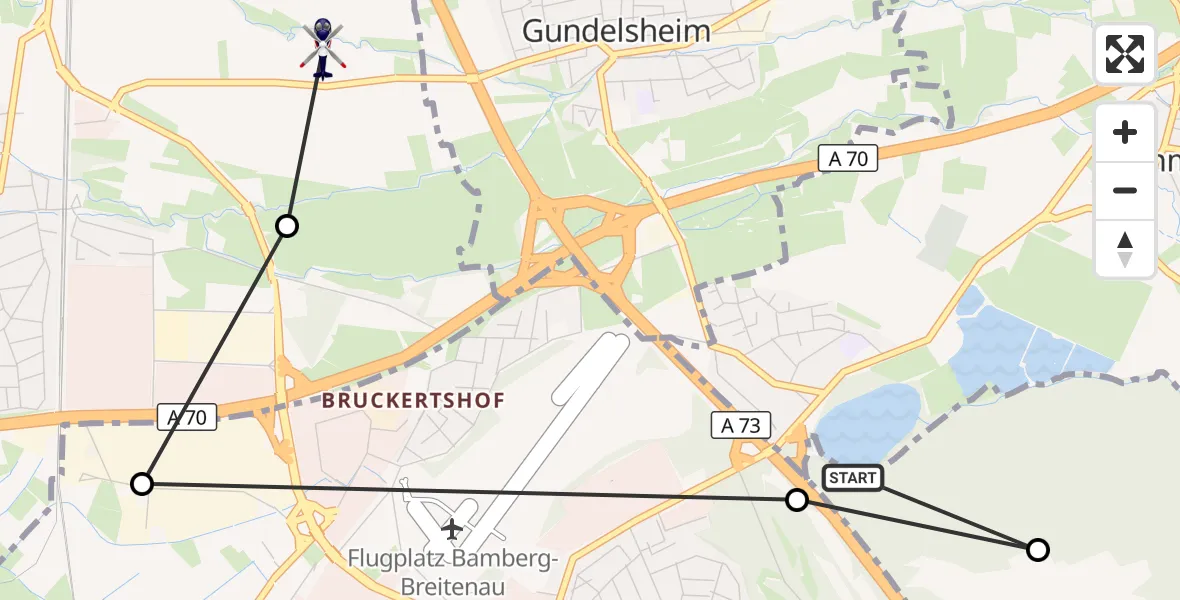Flugroute Polizeihubschrauber Bamberg-Breitenau Flugplatz - Hallstadt, 01 Oktober 2026, 08:04