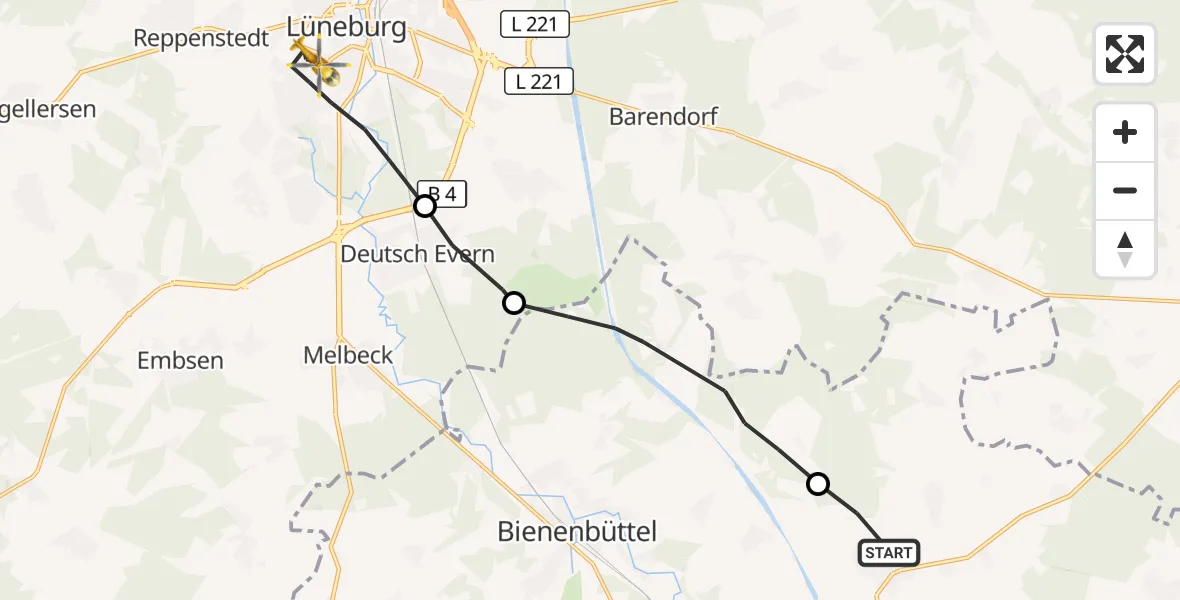 Flugroute Rettungshubschrauber Altenmedingen - Lüneburg, 01 Oktober 2026, 08:04