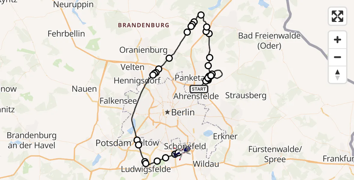 Flugroute Polizeihubschrauber Ahrensfelde - Berlin Brandenburg Flughafen, 01 Oktober 2026, 08:09