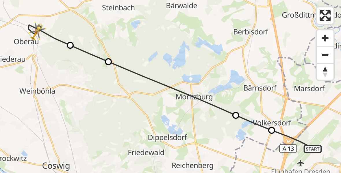 Flugroute Rettungshubschrauber Dresden Flughafen - Niederau, 01 Oktober 2026, 08:17