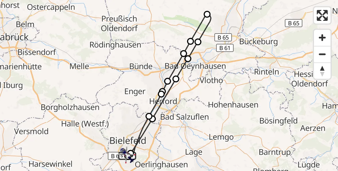 Flugroute Polizeihubschrauber Luftrettungszentrum Bielefeld - Luftrettungszentrum Bielefeld, 01 Oktober 2026, 08:25