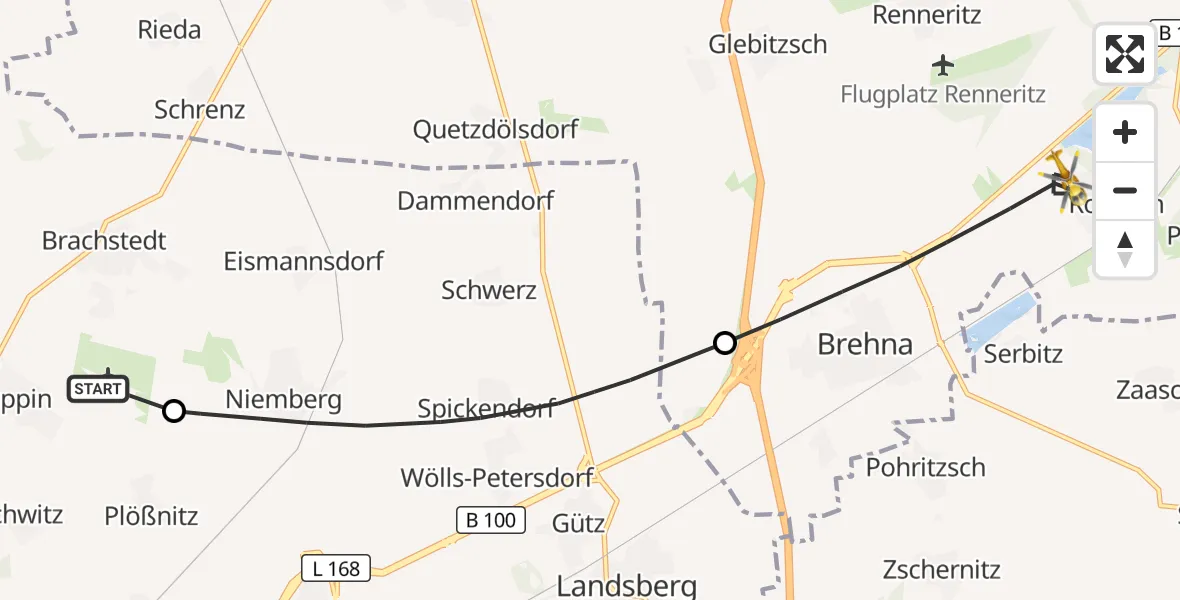Flugroute Rettungshubschrauber Halle-Oppin Flugplatz - Sandersdorf-Brehna, 01 Oktober 2026, 08:26