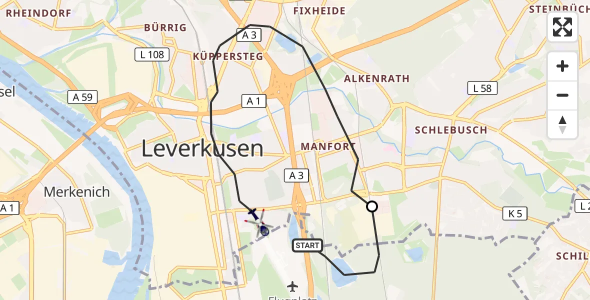Flugroute Polizeihubschrauber Köln - Leverkusen, 01 Oktober 2026, 08:27