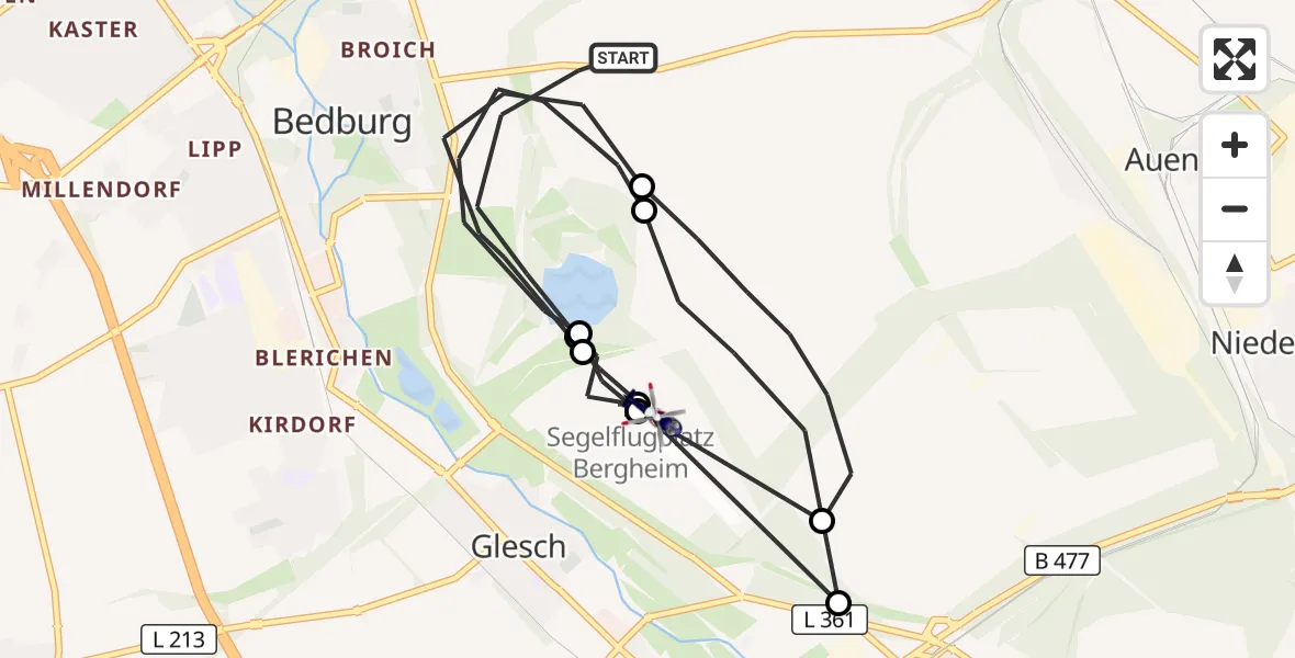 Flugroute Polizeihubschrauber Bedburg - Bergheim Flugplatz, 01 Oktober 2026, 08:33