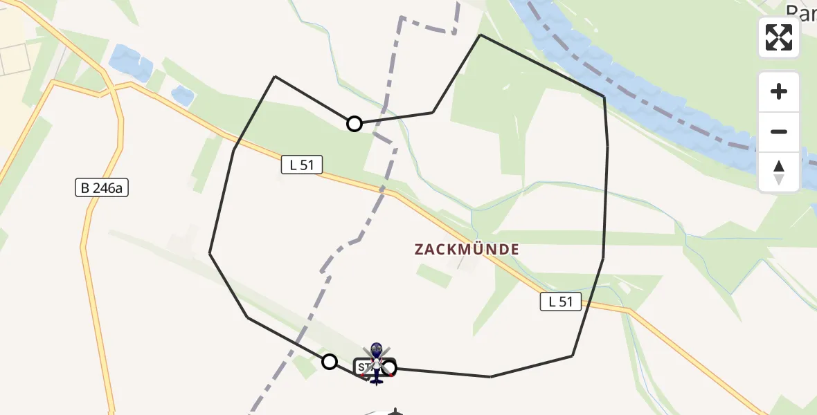 Flugroute Polizeihubschrauber Schönebeck-Zackmünde Flugplatz - Schönebeck-Zackmünde Flugplatz, 01 Oktober 2026, 08:39