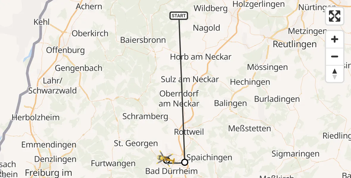 Flugroute Ambulanzhubschrauber Altensteig - DRF Air Rescue Station Villingen-Schwenningen Hubschrauberlandeplatz (Christoph 11), 01 Oktober 2026, 08:41