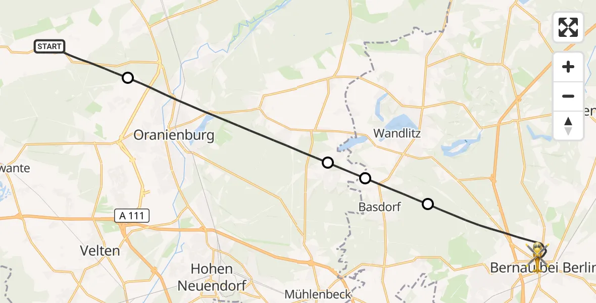 Flugroute Rettungshubschrauber Kremmen - Bernau bei Berlin, 01 Oktober 2026, 08:41