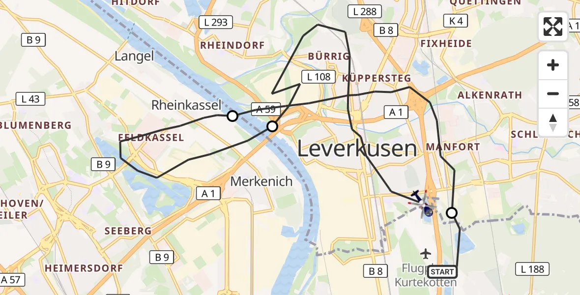 Flugroute Polizeihubschrauber Köln - Leverkusen, 01 Oktober 2026, 08:46