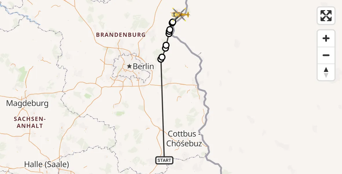 Flugroute Ambulanzhubschrauber ADAC Luftrettungsstation Senftenberg Hubschrauberlandeplatz - Schwedt/Oder, 01 Oktober 2026, 08:52