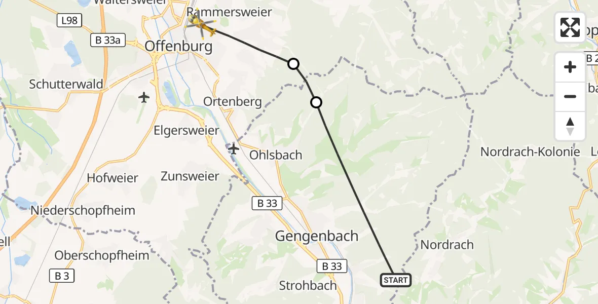 Flugroute Rettungshubschrauber Gengenbach - Offenburg, 01 Oktober 2026, 08:53