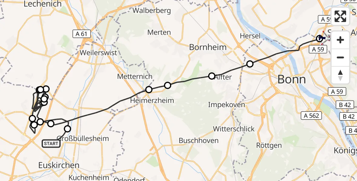 Flugroute Polizeihubschrauber Euskirchen - Sankt Augustin, 01 Oktober 2026, 09:02