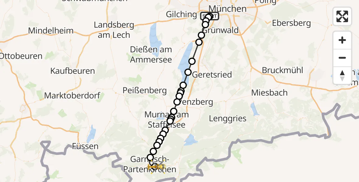 Flugroute Rettungshubschrauber DRF Air Rescue München Hubschrauberlandeplatz - Garmisch-Partenkirchen, 01 Oktober 2026, 09:04