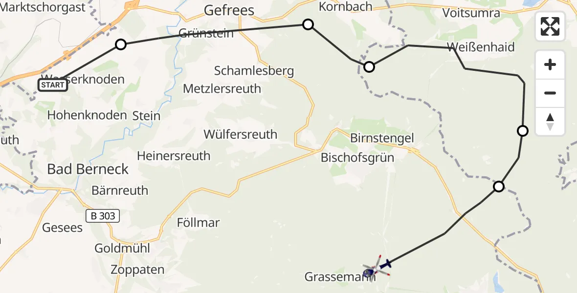 Flugroute Polizeihubschrauber Bad Berneck i.Fichtelgebirge - Warmensteinach, 01 Oktober 2026, 09:04