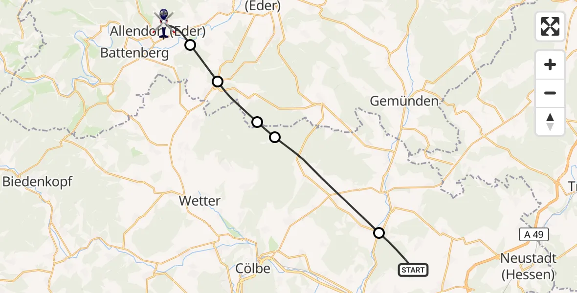 Flugroute Polizeihubschrauber Kirchhain - Allendorf-Eder Flugplatz, 01 Oktober 2026, 09:13