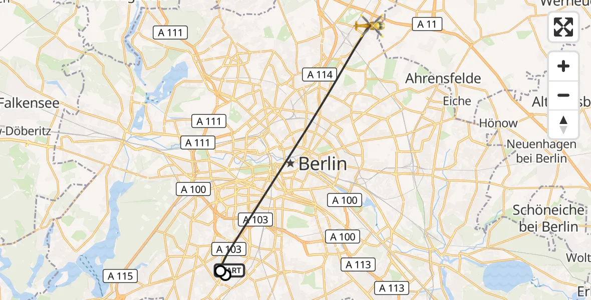 Flugroute Rettungshubschrauber Charité Clinic Benjamin Franklin Campus - Berlin, 01 Oktober 2026, 09:17
