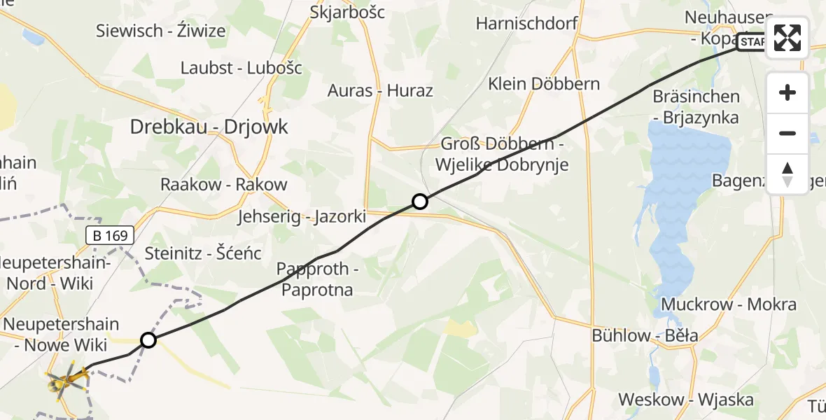 Flugroute Rettungshubschrauber Neuhausen/Spree - Neupetershain, 01 Oktober 2026, 09:17