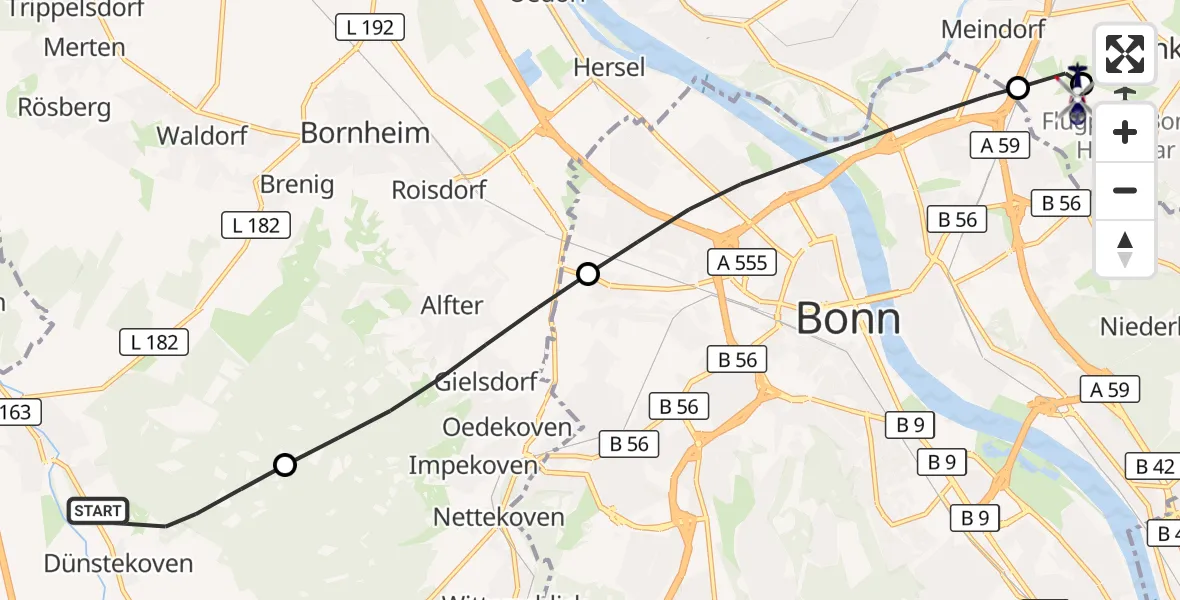 Flugroute Polizeihubschrauber Swisttal - Bonn-Hangelar Flugplatz, 01 Oktober 2026, 09:23