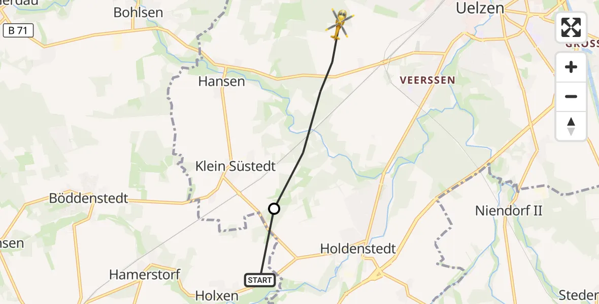Flugroute Rettungshubschrauber Suderburg - Uelzen, 01 Oktober 2026, 09:26