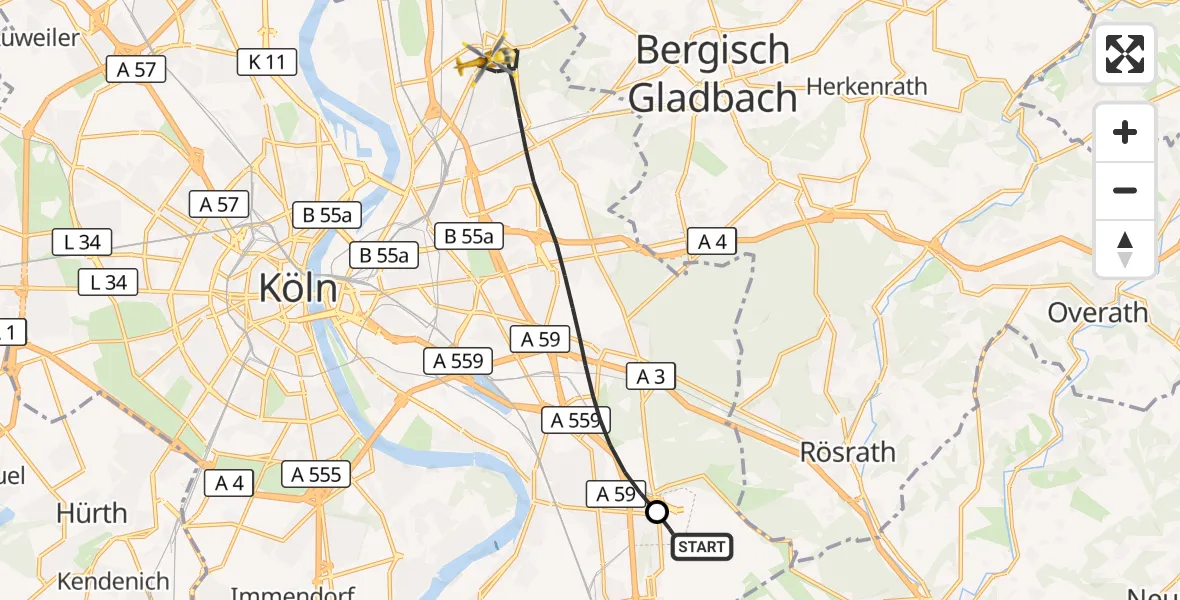 Flugroute Rettungshubschrauber Köln Bonn Flughafen - Köln, 01 Oktober 2026, 09:30