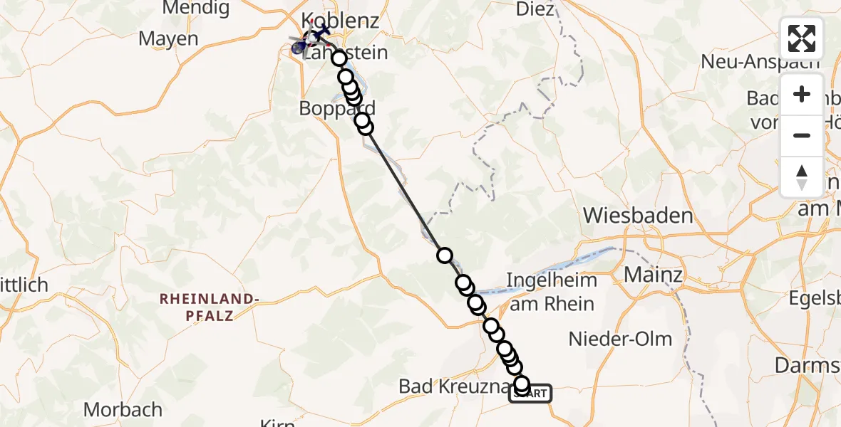 Flugroute Polizeihubschrauber Gau-Bickelheim - Koblenz-Winningen Flugplatz, 01 Oktober 2026, 09:31