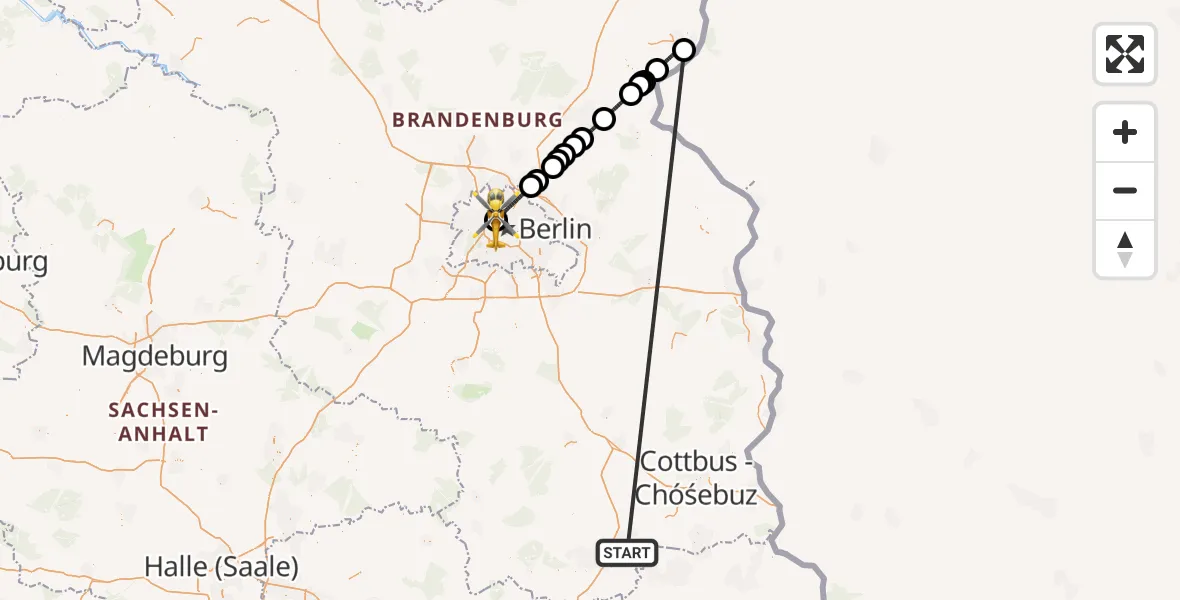 Flugroute Ambulanzhubschrauber ADAC Luftrettungsstation Senftenberg Hubschrauberlandeplatz - Charité Clinic Virchow Campus Hubschrauberlandeplatz, 01 Oktober 2026, 09:32