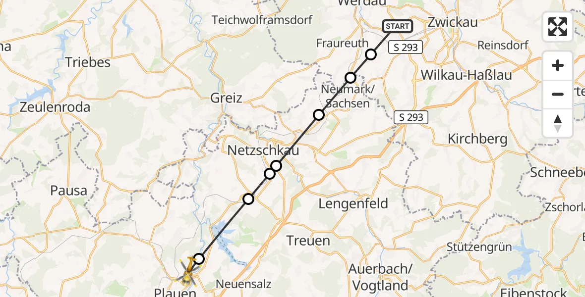 Flugroute Rettungshubschrauber Werdau - Plauen, 01 Oktober 2026, 09:37