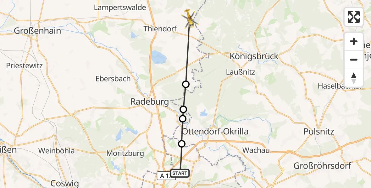 Flugroute Rettungshubschrauber Dresden - Thiendorf, 01 Oktober 2026, 09:40
