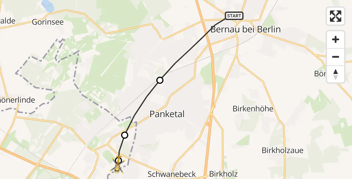 Flugroute Rettungshubschrauber Bernau bei Berlin - Helios Clinic Berlin-Buch, 01 Oktober 2026, 09:44