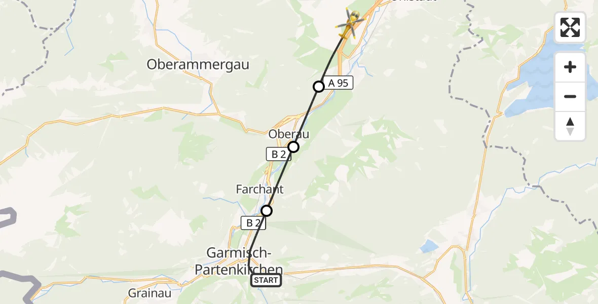 Flugroute Rettungshubschrauber Garmisch-Partenkirchen - Eschenlohe, 01 Oktober 2026, 09:45