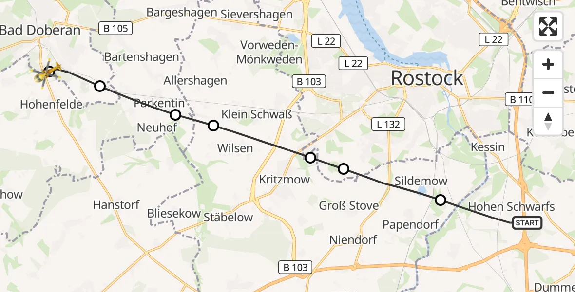 Flugroute Ambulanzhubschrauber Dummerstorf - Hohenfelde, 01 Oktober 2026, 09:47