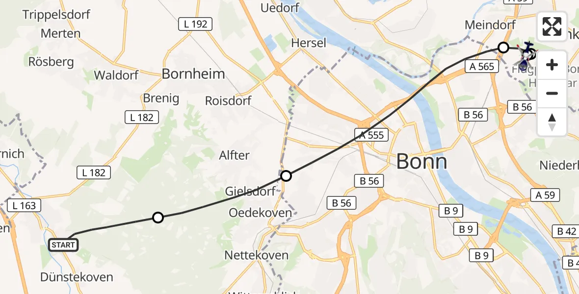 Flugroute Polizeihubschrauber Swisttal - Sankt Augustin, 01 Oktober 2026, 09:50
