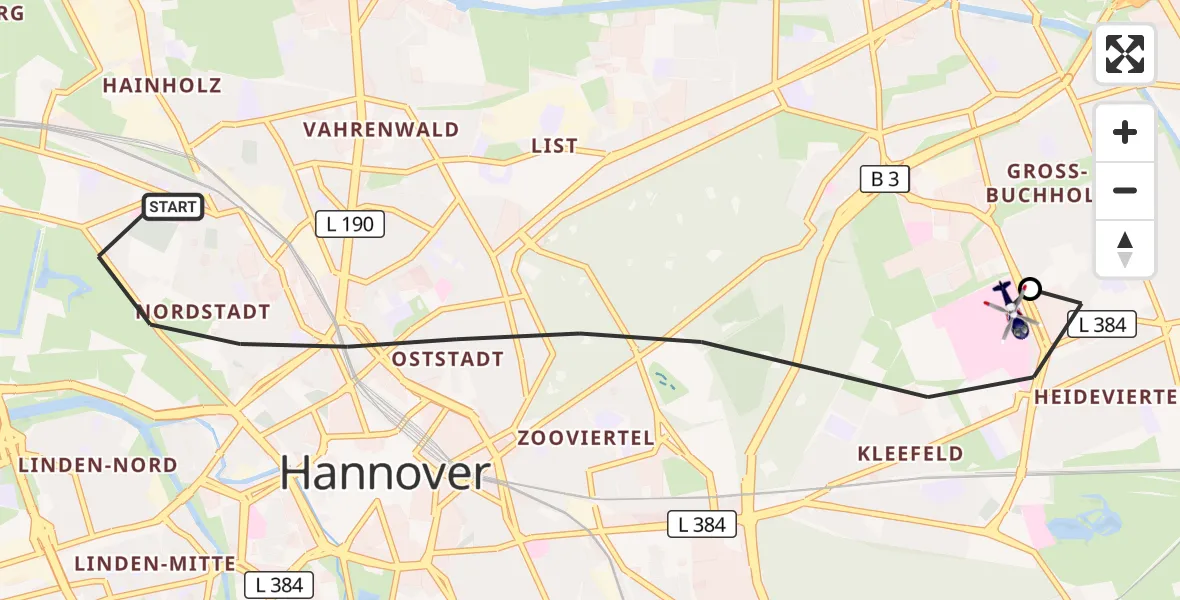 Flugroute Polizeihubschrauber Hannover - Hannover Luftrettung Hubschrauberlandeplatz (Christoph 4), 01 Oktober 2026, 09:59