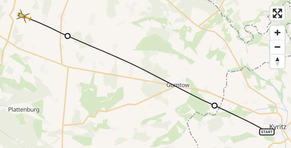 Flugroute Rettungshubschrauber Kyritz - Plattenburg, 01 Oktober 2026, 10:00