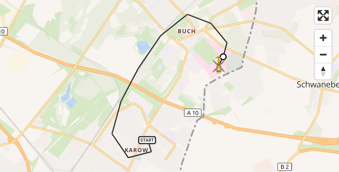Flugroute Rettungshubschrauber Berlin - Helios Clinic Berlin-Buch, 01 Oktober 2026, 10:01