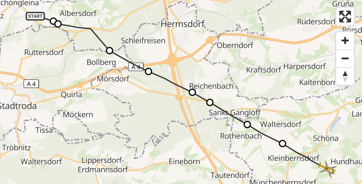 Flugroute Rettungshubschrauber Schöngleina - Bocka, 01 Oktober 2026, 10:02