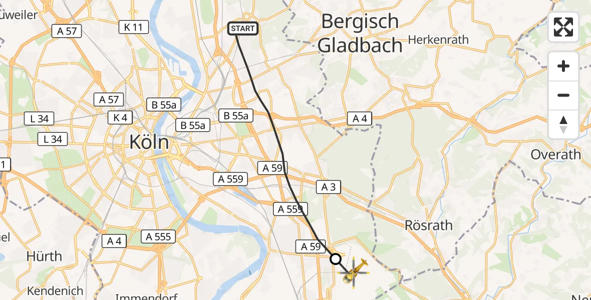 Flugroute Rettungshubschrauber Köln - Köln Bonn Flughafen, 01 Oktober 2026, 10:16