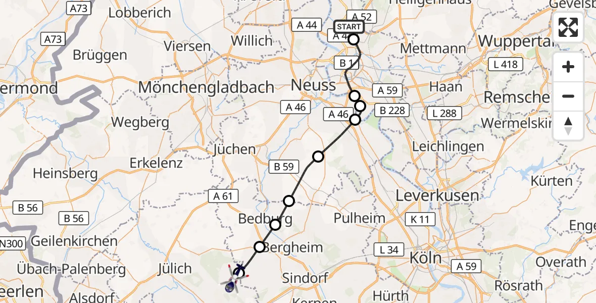 Flugroute Polizeihubschrauber Düsseldorf Flughafen - Niederzier, 01 Oktober 2026, 10:21