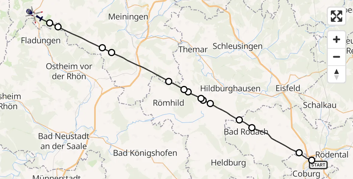 Flugroute Polizeihubschrauber Rödental - Erbenhausen, 01 Oktober 2026, 10:22