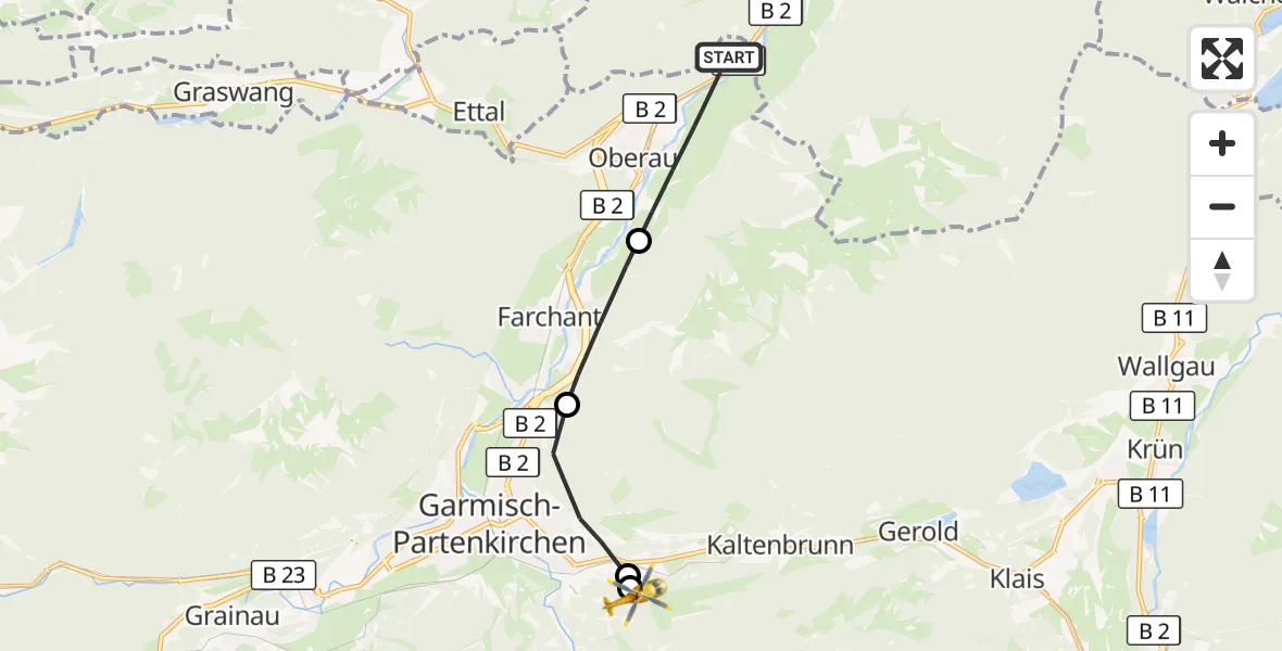 Flugroute Rettungshubschrauber Oberau - Garmisch-Partenkirchen, 01 Oktober 2026, 10:25