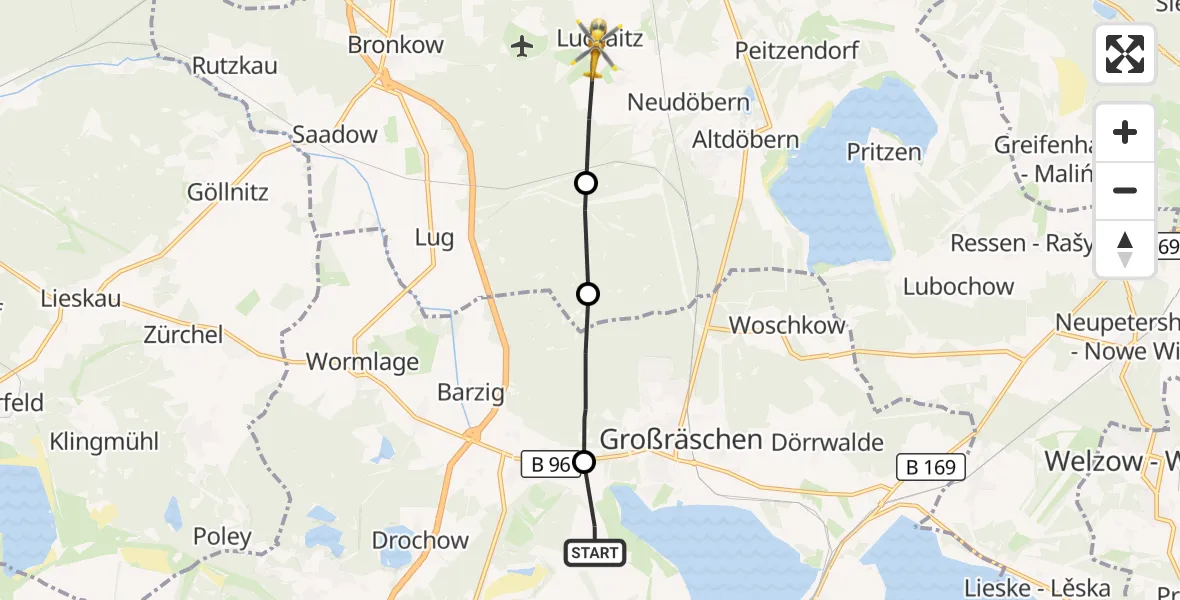 Flugroute Rettungshubschrauber Senftenberg - Luckaitztal, 01 Oktober 2026, 10:26